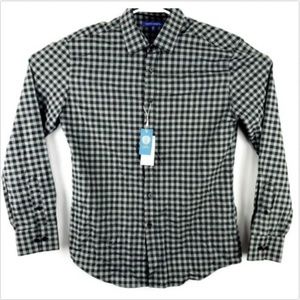 New Vince Camuto Mens Black Gray Medium Button Front Dress Shirt Checks